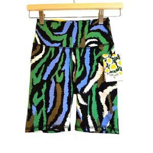 Diane Von Furstenberg/Targe Zebra Disco Bike Shorts Green NWT Leopard Print XXS